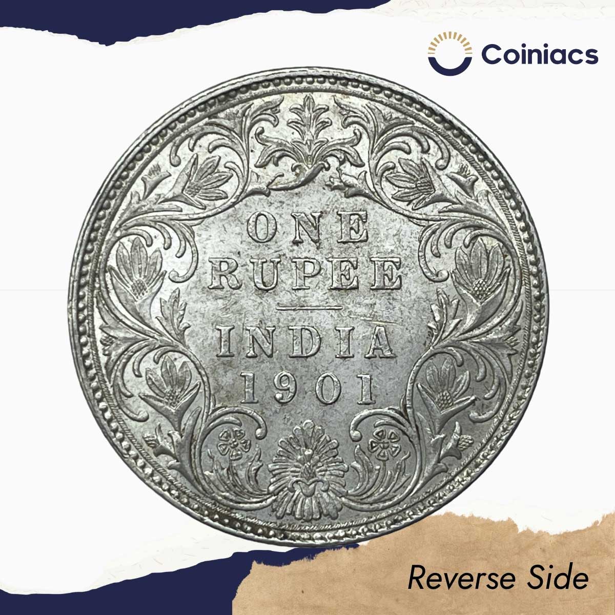 One Rupee Victoria Empress 1901 Bombay Mint 'B' incuse Silver Coin, British India Uniform Coinage, XF+. - Image 3