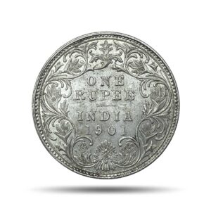 One Rupee Victoria Empress 1901 Bombay Mint 'B' incuse Silver Coin, British India Uniform Coinage, XF+.