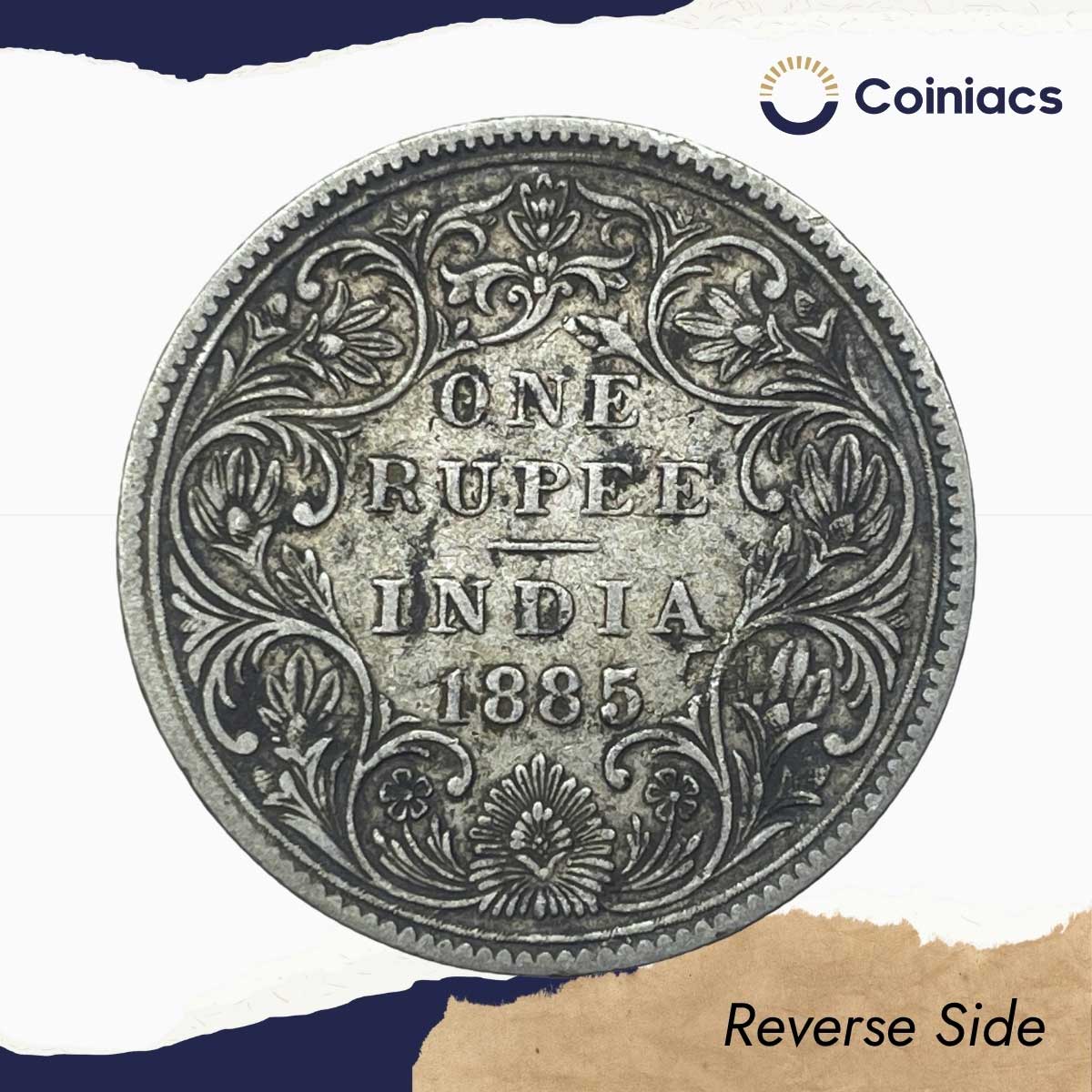One Rupee Victoria Empress 1885 Bombay Mint 'B' Raised Silver Coin, British India Uniform Coinage, Collectible. - Image 3