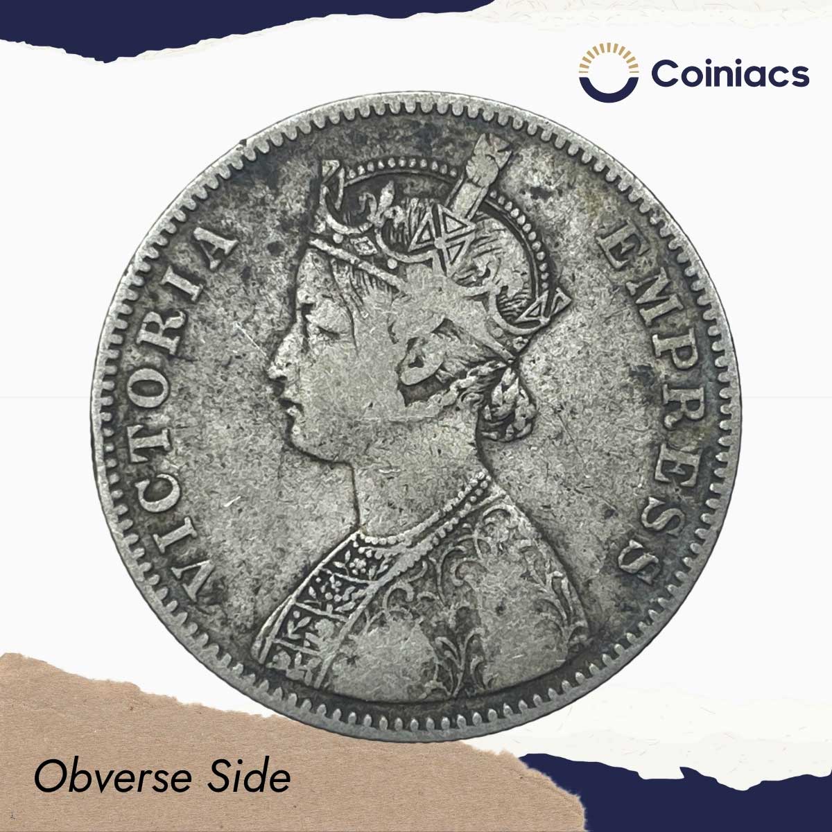 One Rupee Victoria Empress 1885 Bombay Mint 'B' Raised Silver Coin, British India Uniform Coinage, Collectible. - Image 2