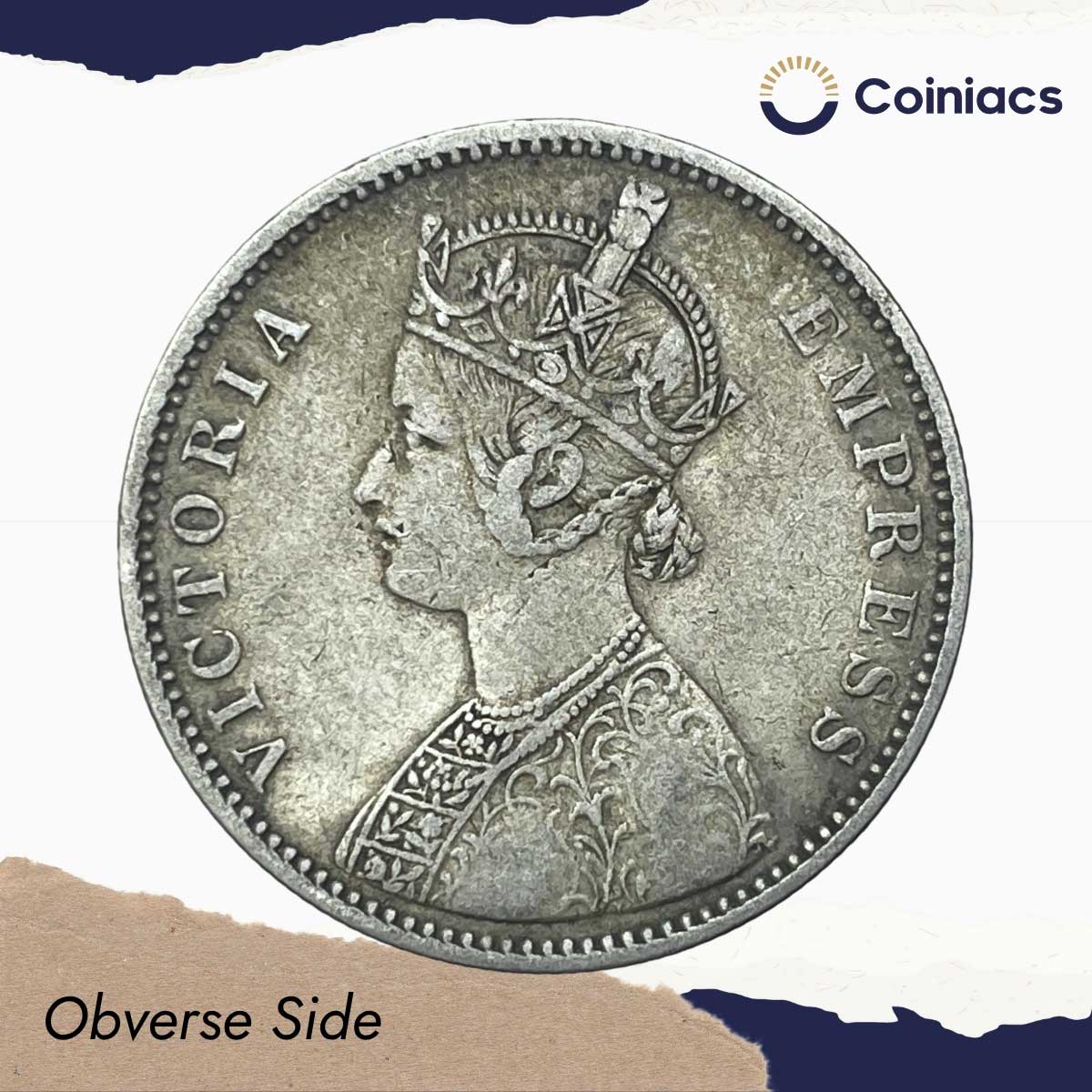 One Rupee Victoria Empress 1880 Silver Coin, British India Uniform Coinage, Collectible. - Image 2