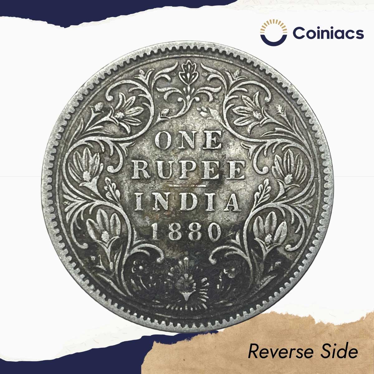 One Rupee Victoria Empress 1880 Silver Coin, British India Uniform Coinage, Collectible. - Image 3