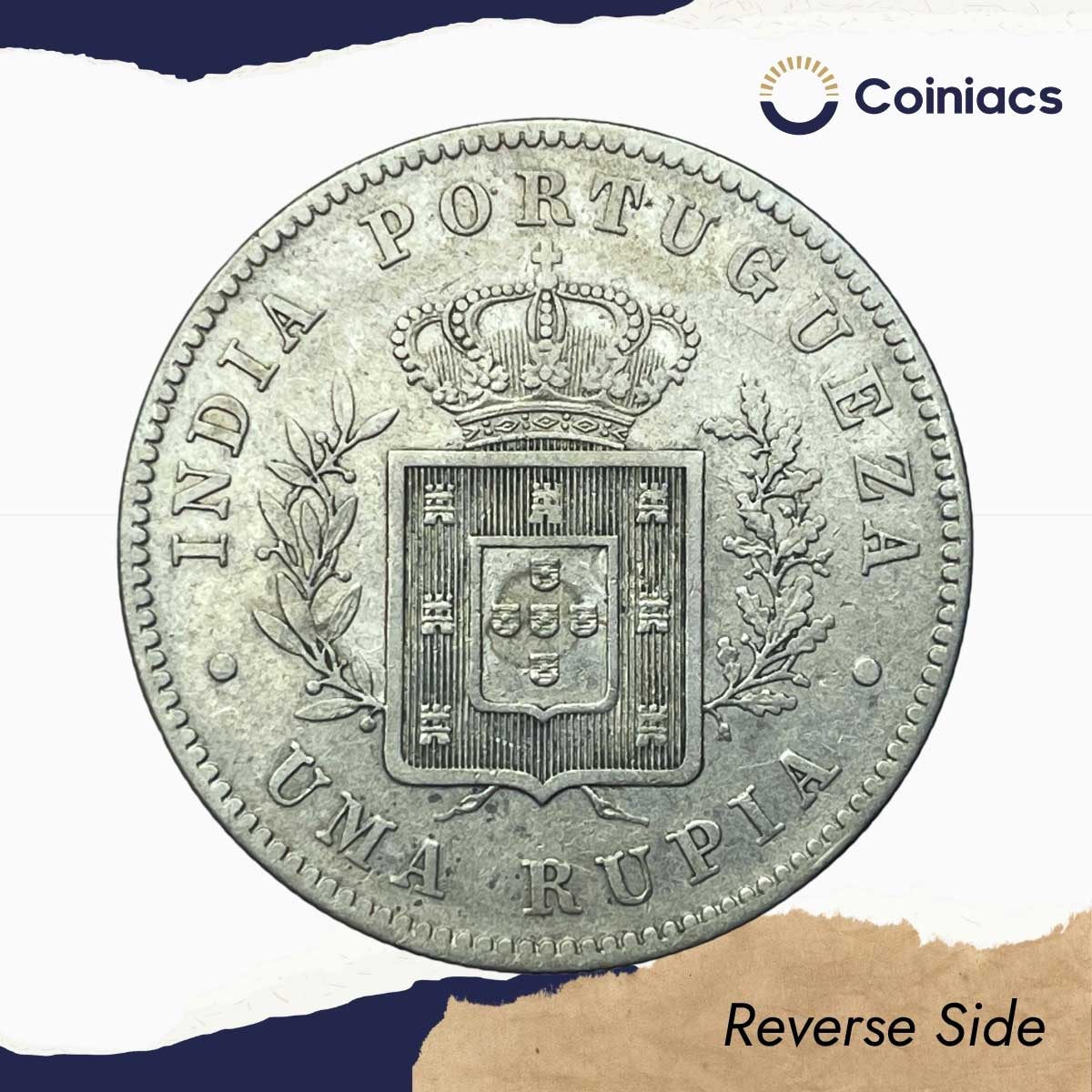 Uma Rupia (1 Rupia) Luiz I 1881 CE Silver coin, Portuguese India (India Portugueza), Collectible. - Image 3