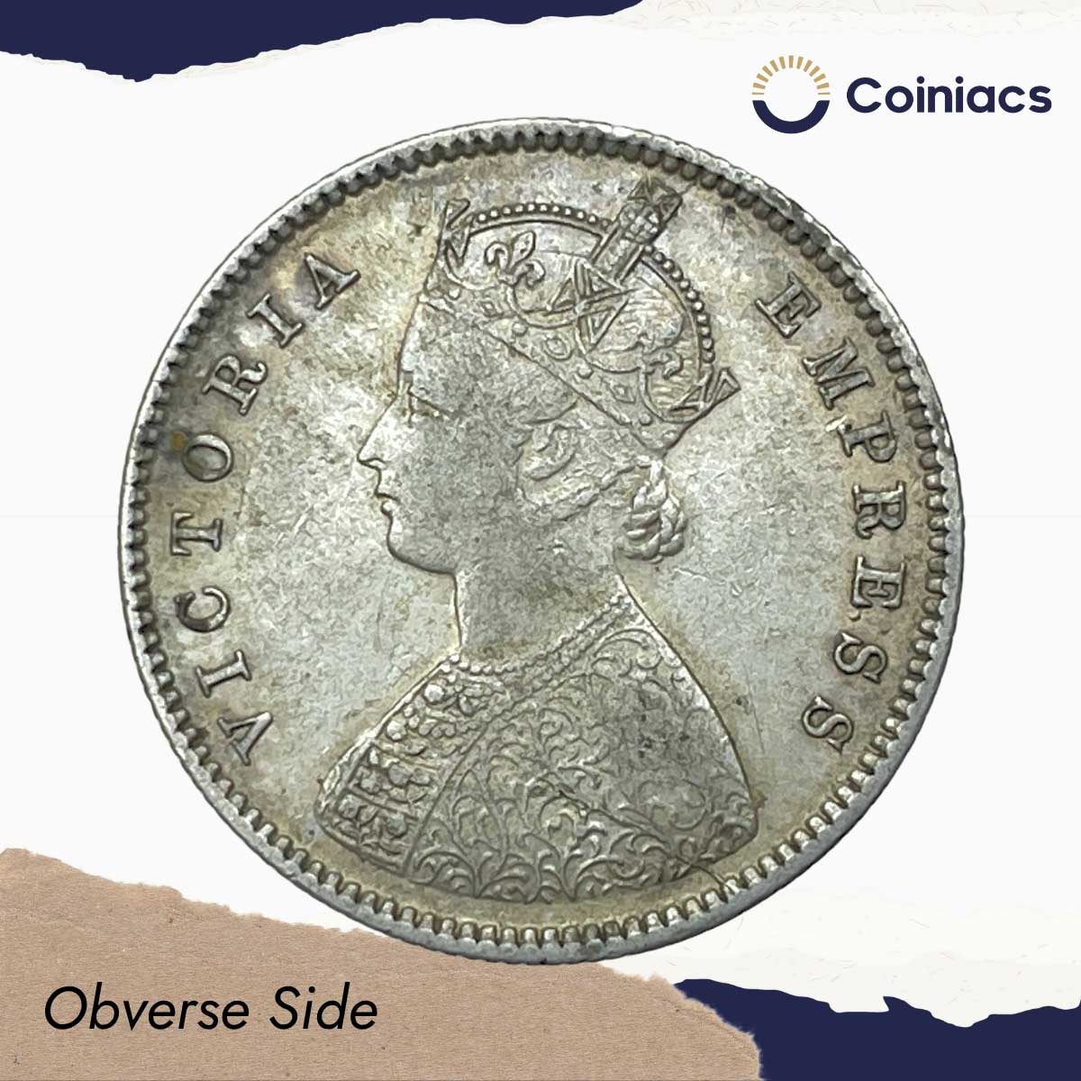 Scarce Half Rupee Victoria Empress 1899 Inverse B incused Bombay Mint Silver Coin, British India Uniform Coinage, Collectible. - Image 2