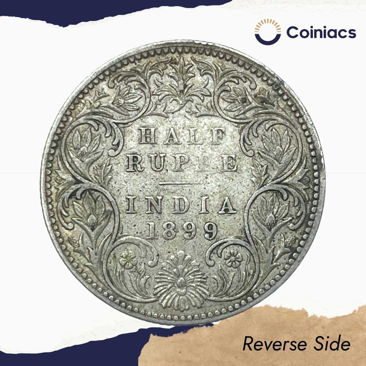 Scarce Half Rupee Victoria Empress 1899 Inverse B incused Bombay Mint Silver Coin, British India Uniform Coinage, Collectible. - Image 3