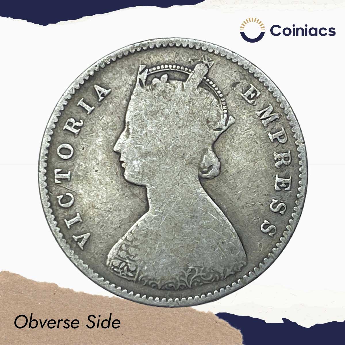 Scarce Half Rupee Victoria Empress 1892 C incused Calcutta Mint Silver Coin, British India Uniform Coinage, Collectible. - Image 2
