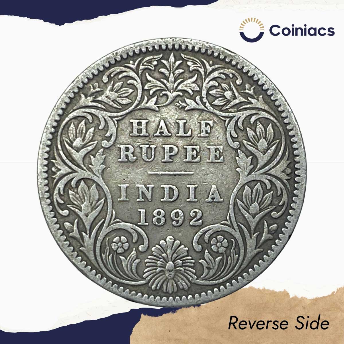 Scarce Half Rupee Victoria Empress 1892 C incused Calcutta Mint Silver Coin, British India Uniform Coinage, Collectible. - Image 3