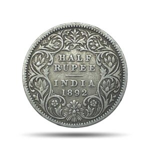 Scarce Half Rupee Victoria Empress 1892 C incused Calcutta Mint Silver Coin, British India Uniform Coinage, Collectible.