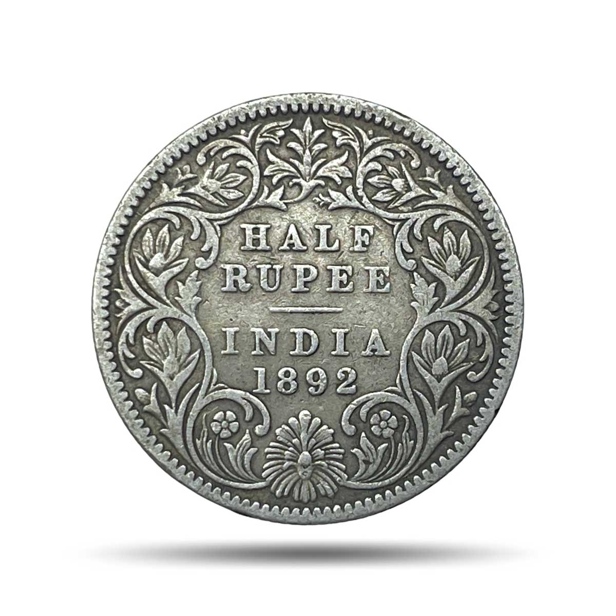 Scarce Half Rupee Victoria Empress 1892 C incused Calcutta Mint Silver Coin, British India Uniform Coinage, Collectible.