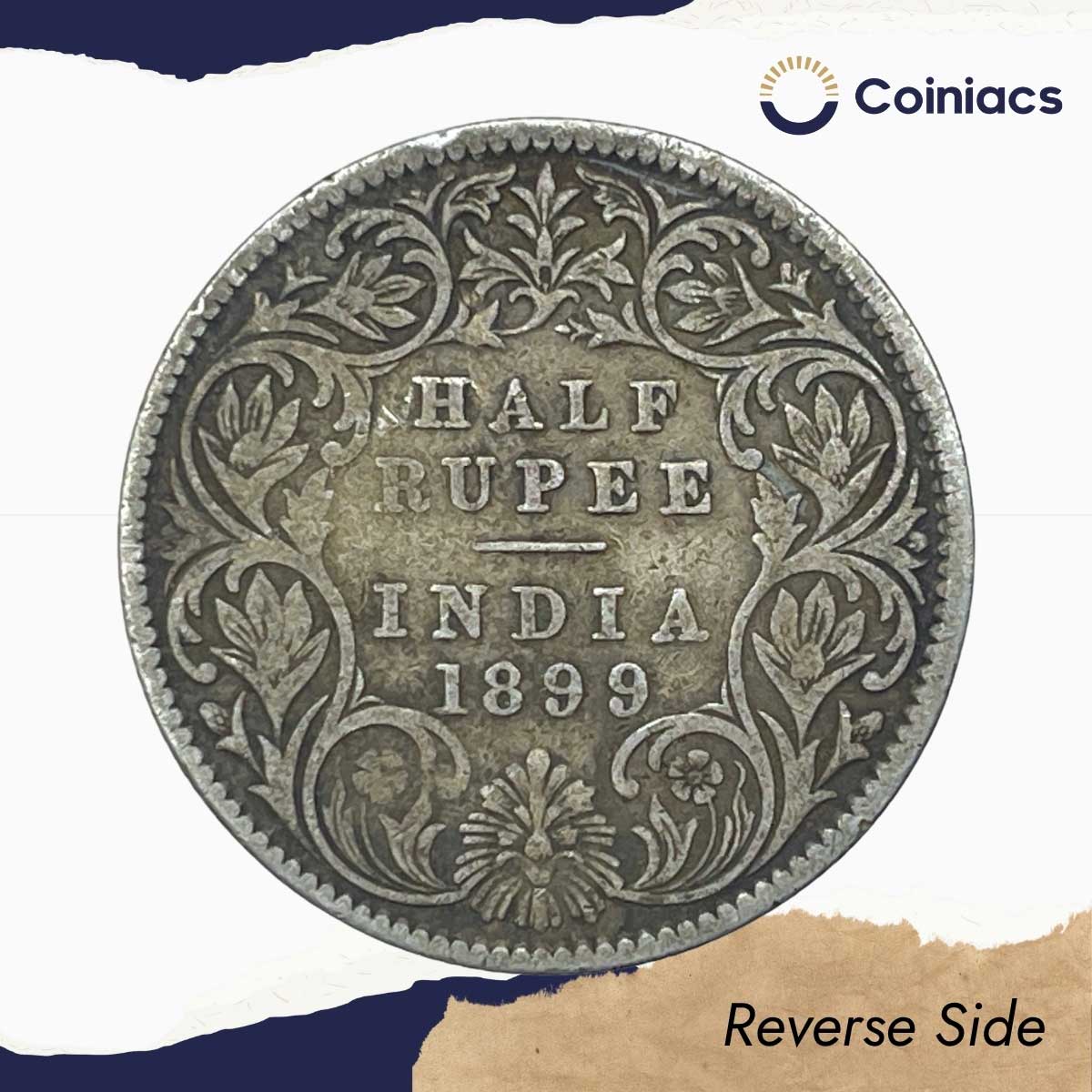 Scarce Half Rupee Victoria Empress 1899 Inverse B incused Bombay Mint Silver Coin, British India Uniform Coinage, Fine. - Image 3