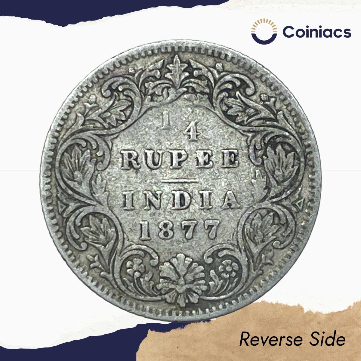 1/4 Rupee Victoria Empress 1877 Silver Coin, British India Uniform Coinage, Collectable. - Image 3