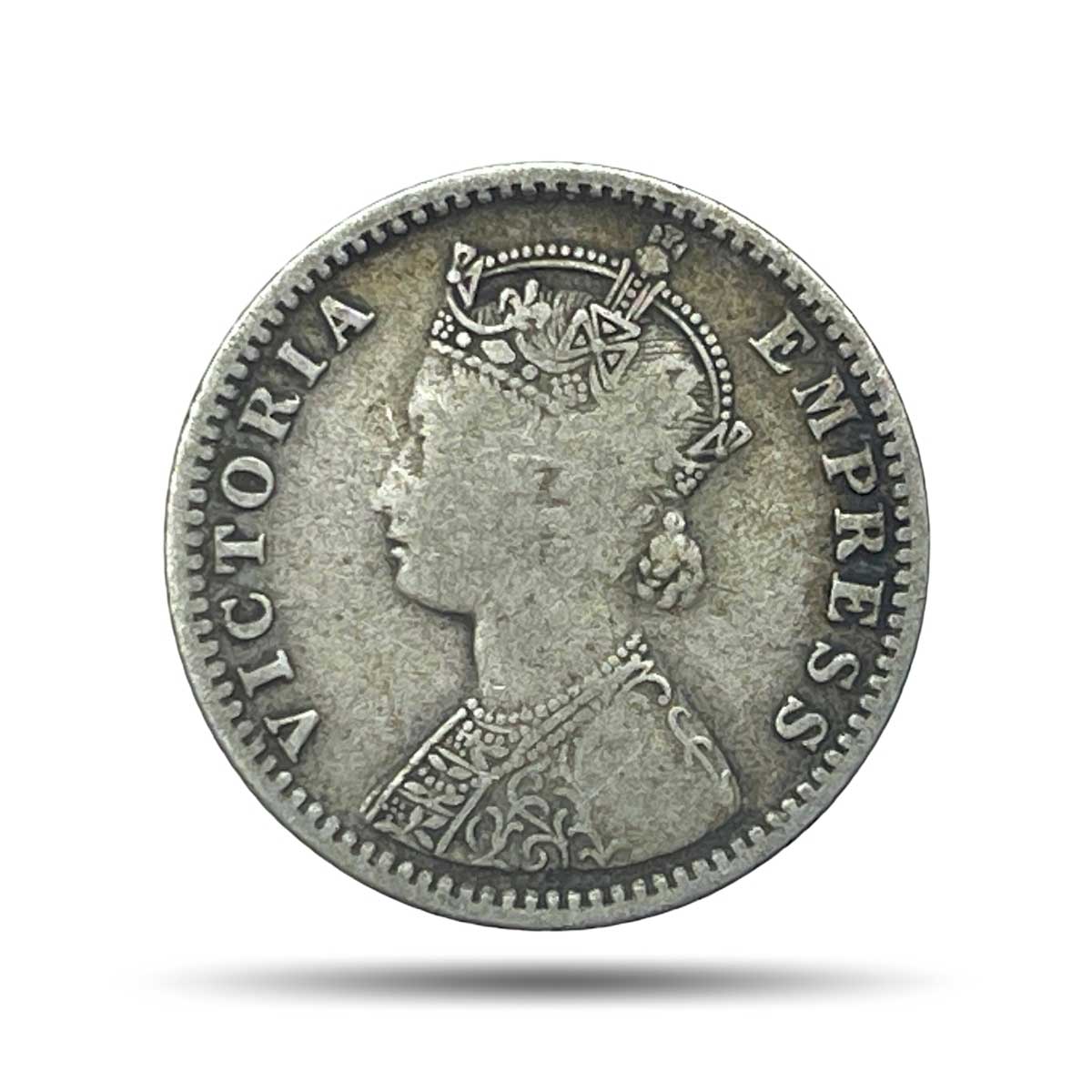 1/4 Rupee Victoria Empress 1890 B Incused Bombay Mint Silver Coin, British India Uniform Coinage, Collectable.
