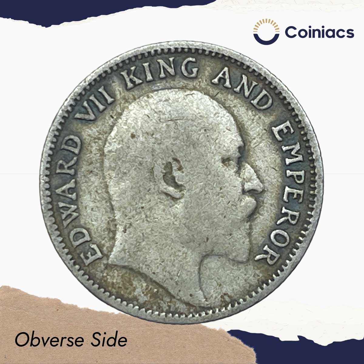 1/4 Rupee Edward VII King And Emperor 1904 Calcutta Mint Silver Coin, British India Uniform Coinage, Collectible. - Image 2