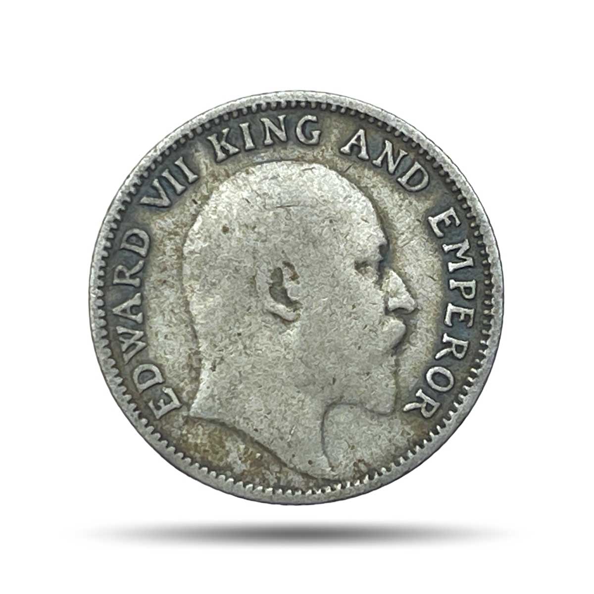 1/4 Rupee Edward VII King And Emperor 1904 Calcutta Mint Silver Coin, British India Uniform Coinage, Collectible.