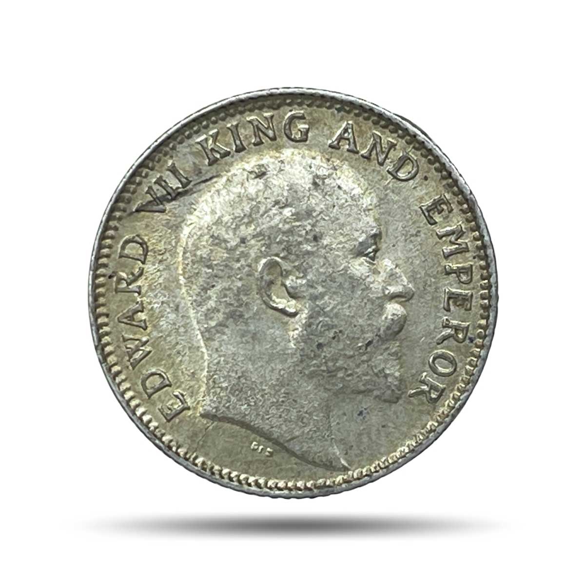 1/4 Rupee Edward VII King And Emperor 1907 Calcutta Mint Silver Coin, British India Uniform Coinage, UNC.