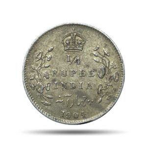 1/4 Rupee Edward VII King And Emperor 1904 Calcutta Mint Silver Coin, British India Uniform Coinage, Collectible.