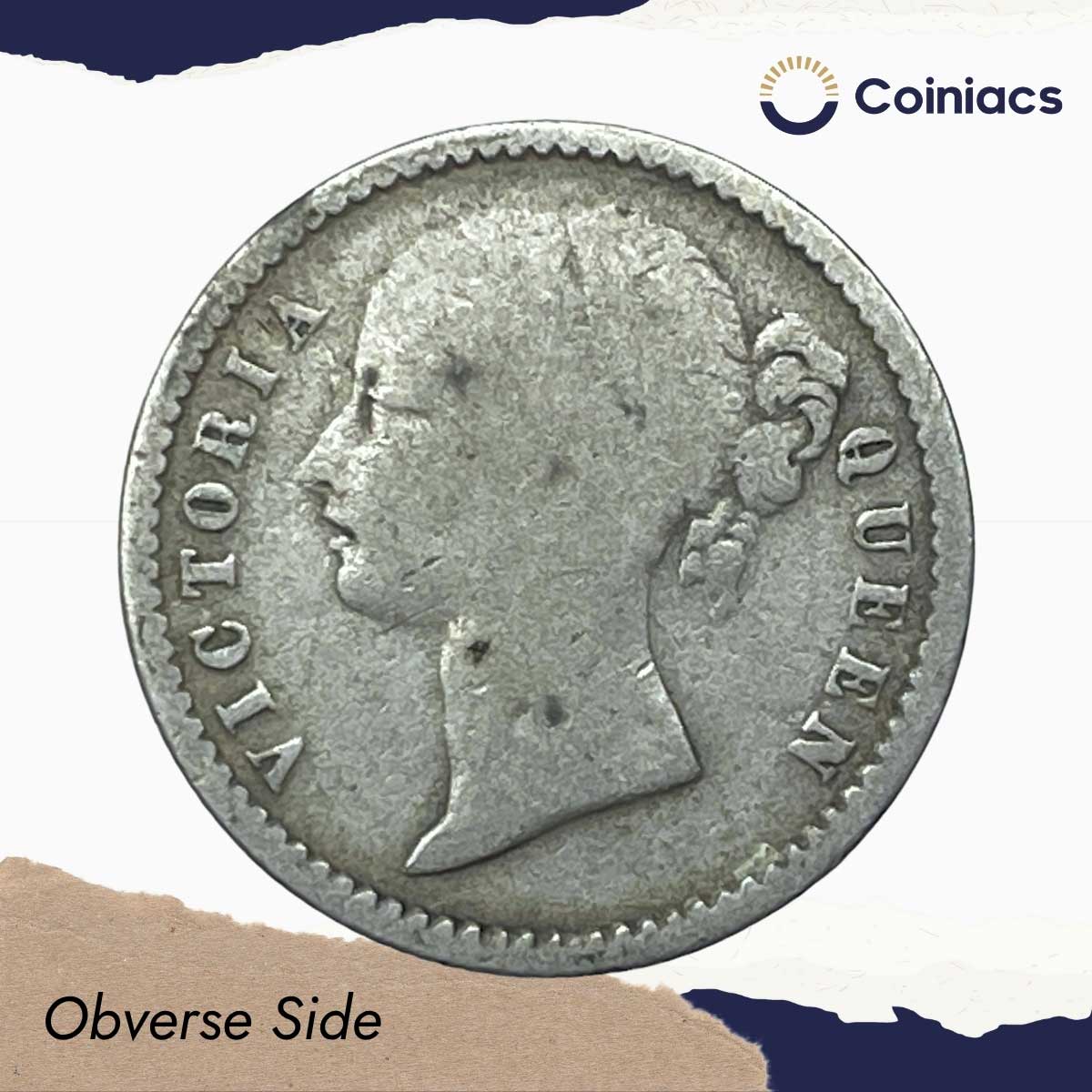 Scarce 1/4 Rupee Victoria Queen Divided Legend 1840 CE Silver coin, British India Uniform Coinage, Collectible. - Image 2