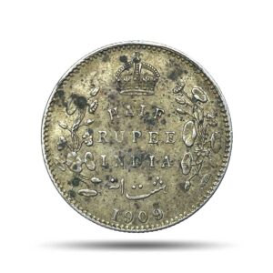 Rare Half Rupee Edward VII 1909 (Key Date) Calcutta Mint Silver Coin, British India Uniform Coinage, AU.