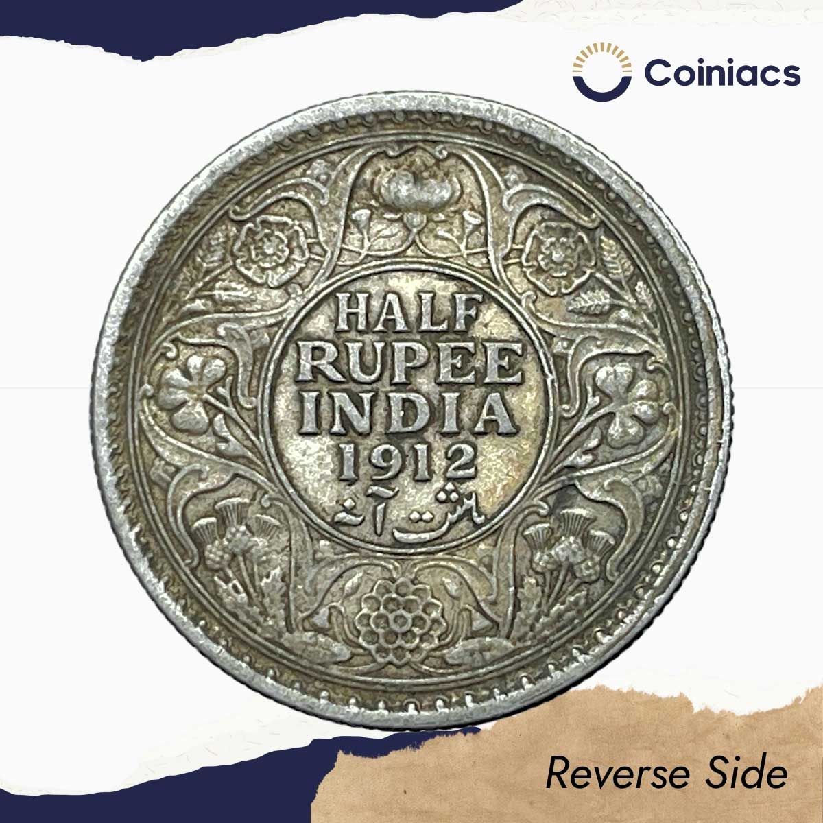 Half Rupee George V King Emperor 1912 Calcutta Mint Silver Coin, British India Uniform Coinage, Collectible. - Image 3