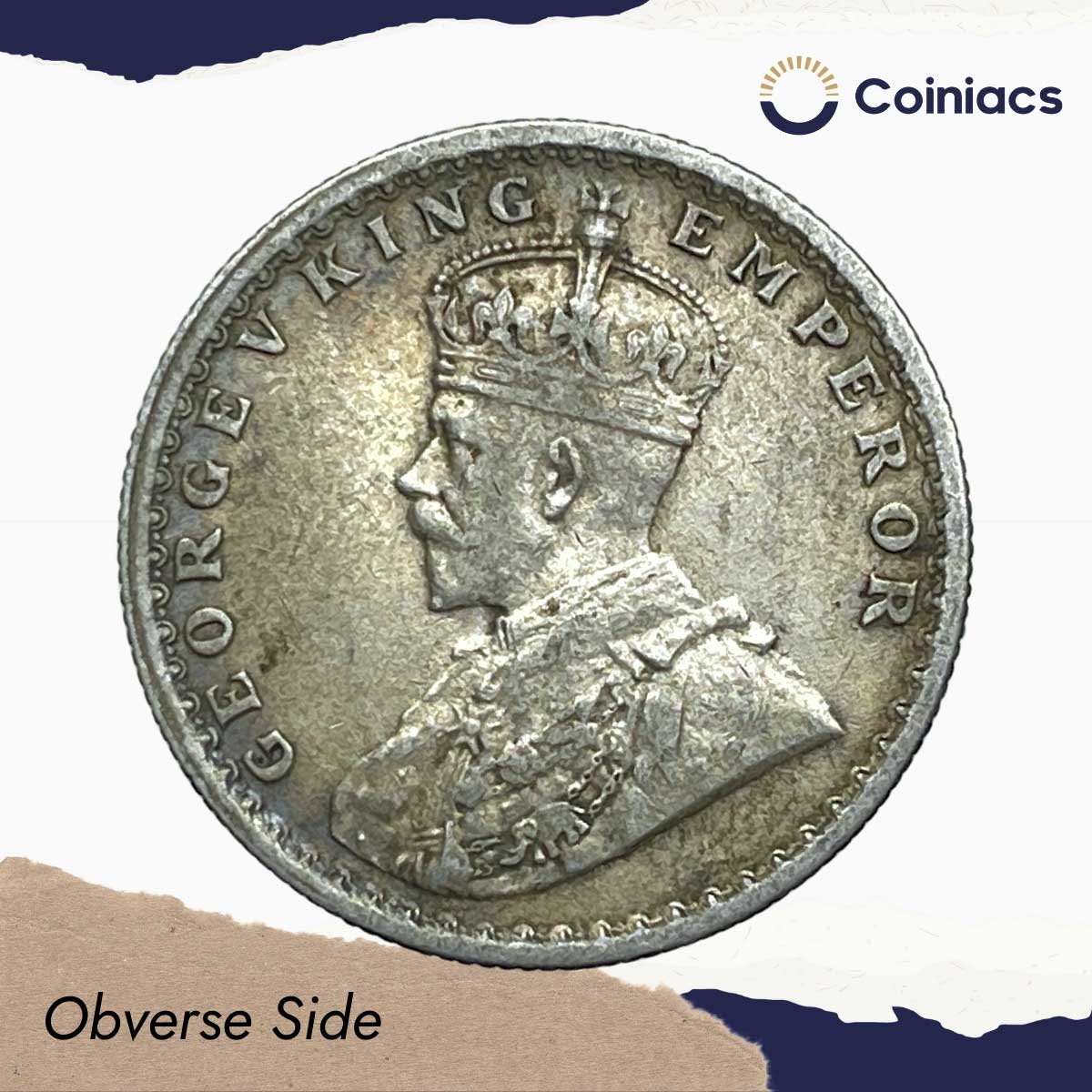 Half Rupee George V King Emperor 1912 Calcutta Mint Silver Coin, British India Uniform Coinage, Collectible. - Image 2