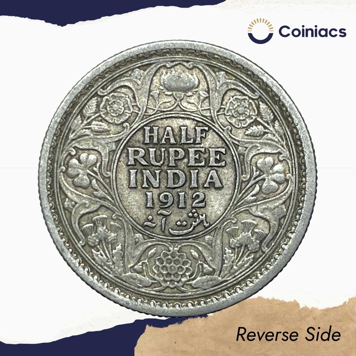 Half Rupee George V King Emperor 1912 Calcutta Mint Silver Coin, British India Uniform Coinage, Collectible. - Image 3