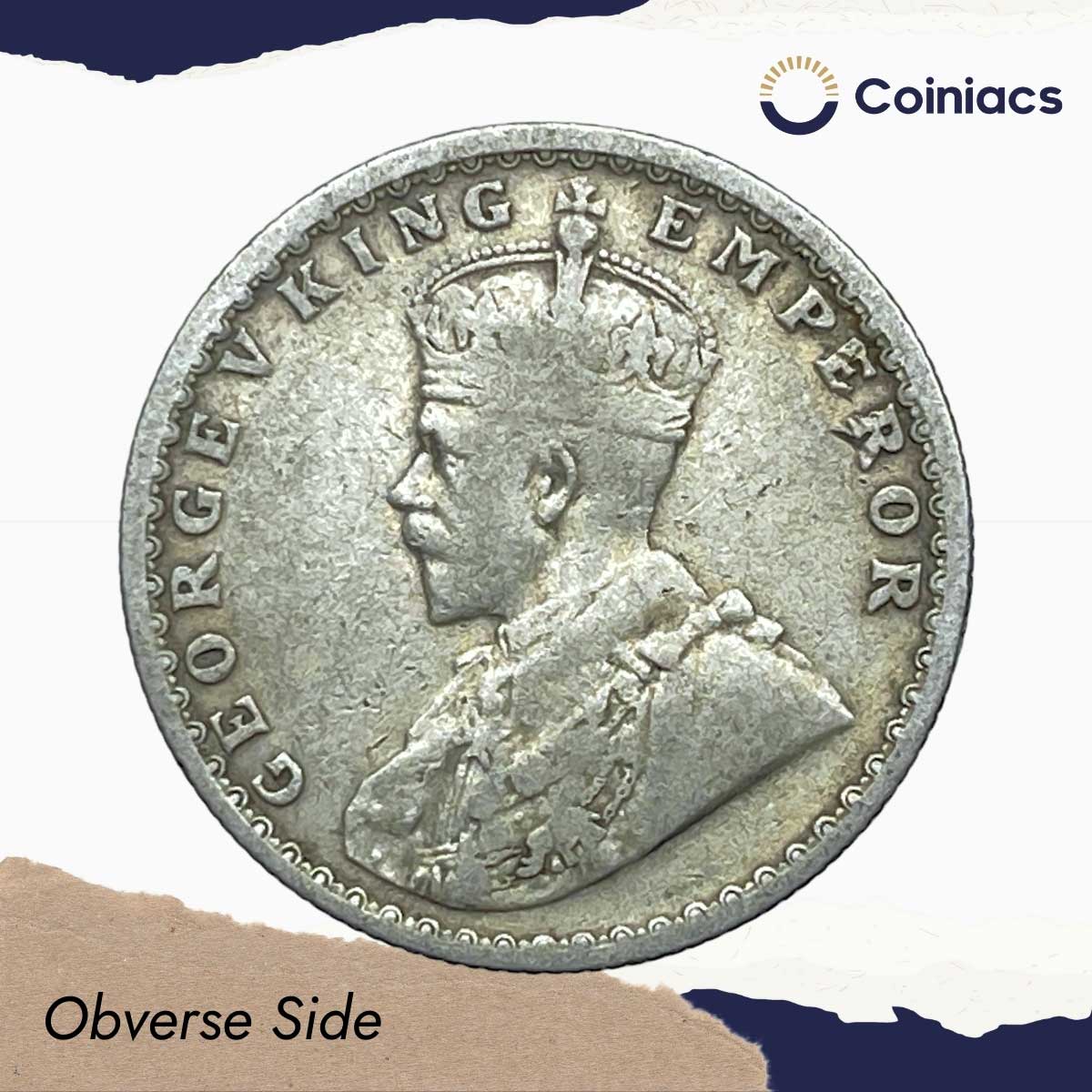 Half Rupee George V King Emperor 1914 Bombay Mint Silver Coin, British India Uniform Coinage, Collectible. - Image 2
