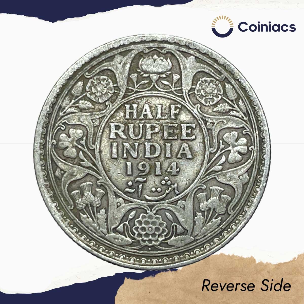 Half Rupee George V King Emperor 1914 Bombay Mint Silver Coin, British India Uniform Coinage, Collectible. - Image 3