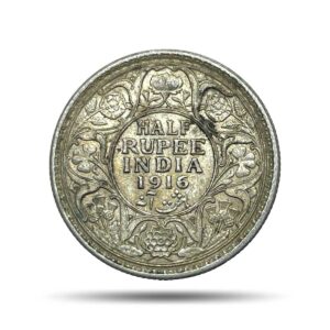 Half Rupee George V King Emperor 1916 Calcutta Mint Silver Coin, British India Uniform Coinage, Collectible.