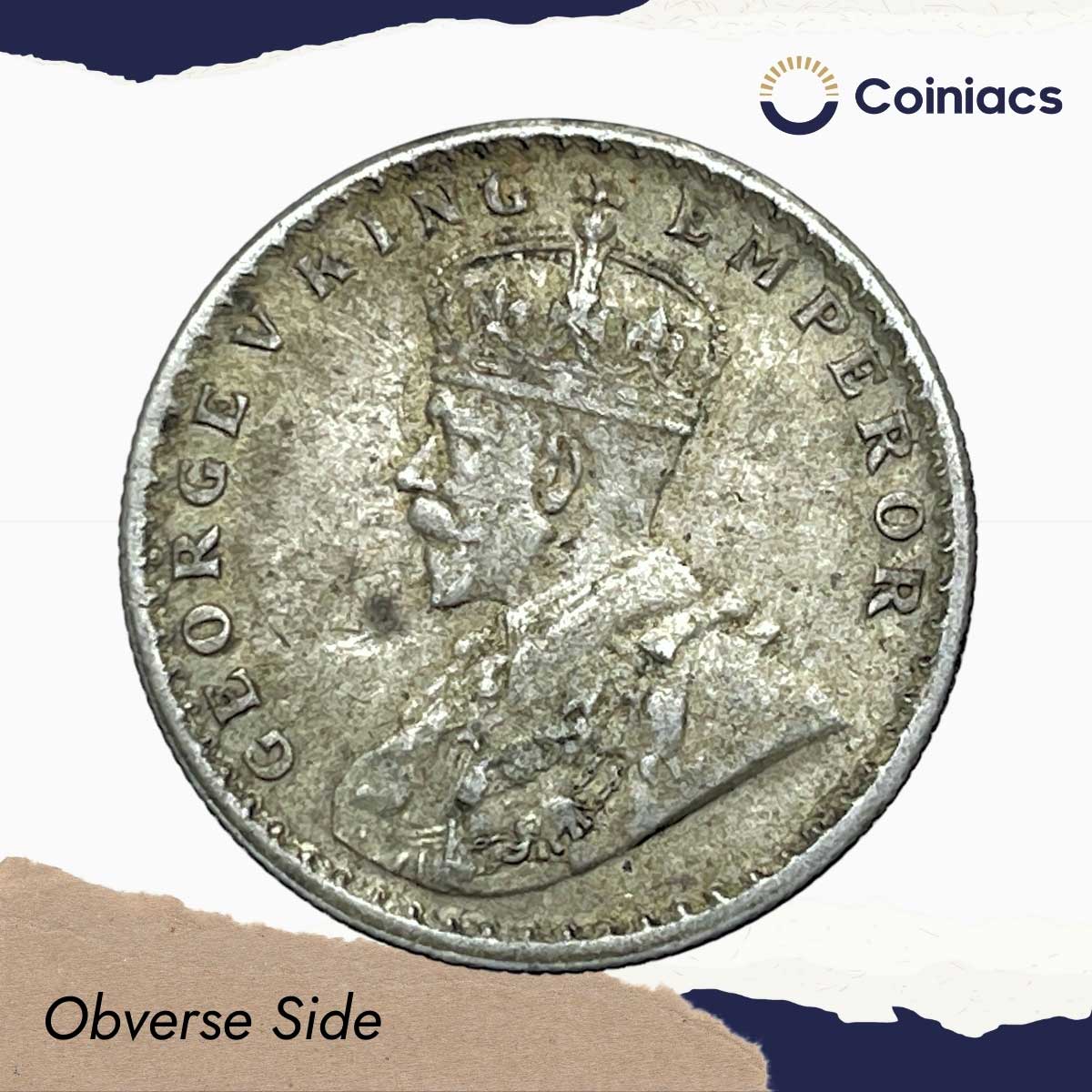 Half Rupee George V King Emperor 1916 Calcutta Mint Silver Coin, British India Uniform Coinage, Collectible. - Image 2