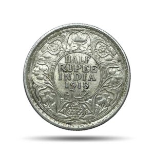 Half Rupee George V King Emperor 1918 Bombay Mint Silver Coin, British India Uniform Coinage, Collectible.