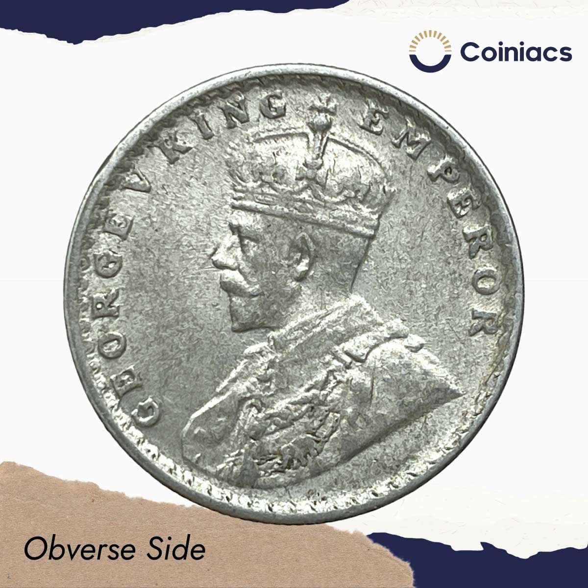 Half Rupee George V King Emperor 1918 Bombay Mint Silver Coin, British India Uniform Coinage, Collectible. - Image 2