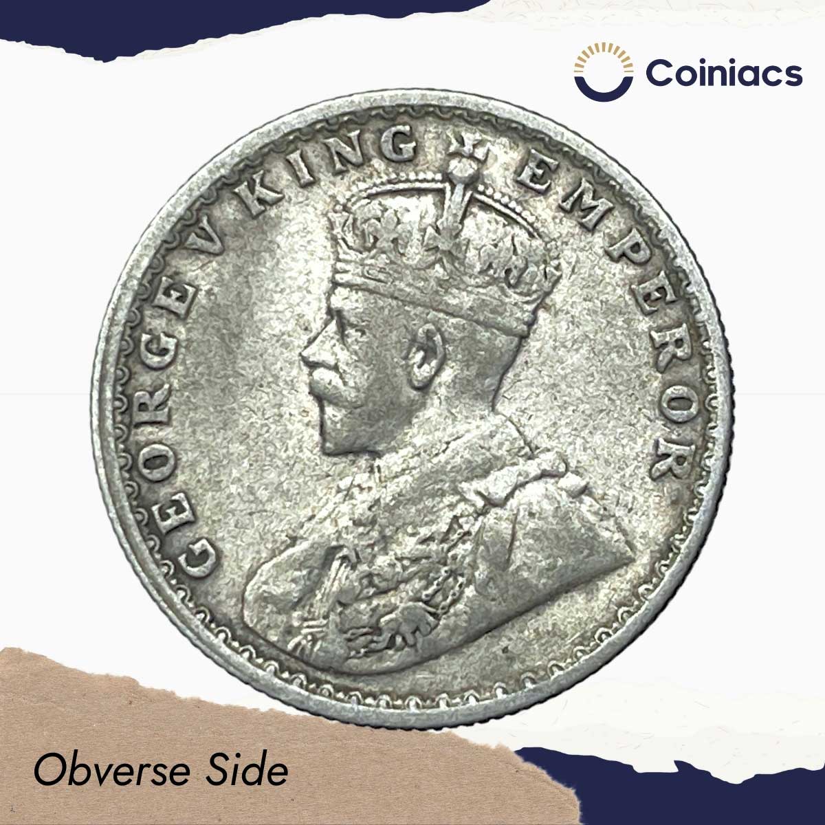 Half Rupee George V King Emperor 1918 Bombay Mint Silver Coin, British India Uniform Coinage, Collectible. - Image 2