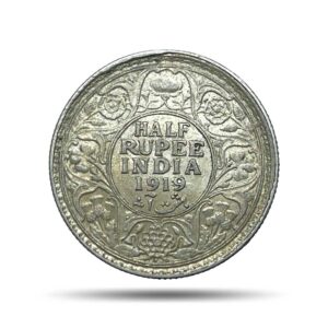 Half Rupee George V King Emperor 1919 Bombay Mint Silver Coin, British India Uniform Coinage, Collectible.