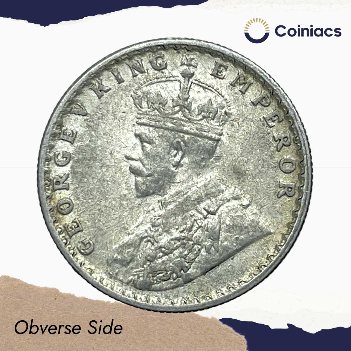 Half Rupee George V King Emperor 1919 Bombay Mint Silver Coin, British India Uniform Coinage, Collectible. - Image 2