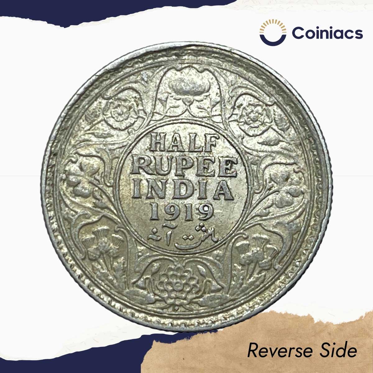 Half Rupee George V King Emperor 1919 Bombay Mint Silver Coin, British India Uniform Coinage, Collectible. - Image 3