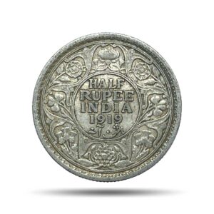 Half Rupee George V King Emperor 1919 Bombay Mint Silver Coin, British India Uniform Coinage, Collectible.