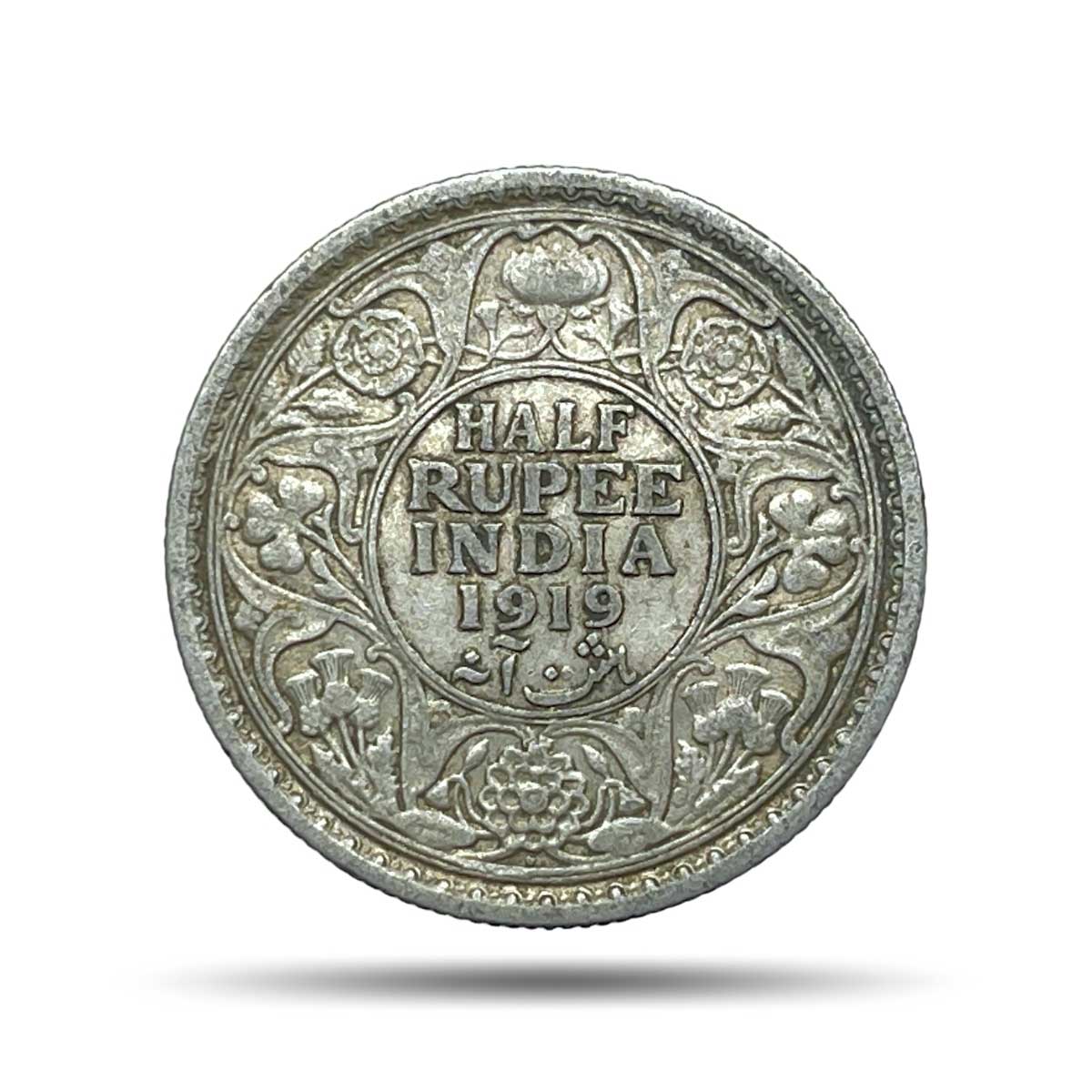 Half Rupee George V King Emperor 1919 Bombay Mint Silver Coin, British India Uniform Coinage, Collectible.