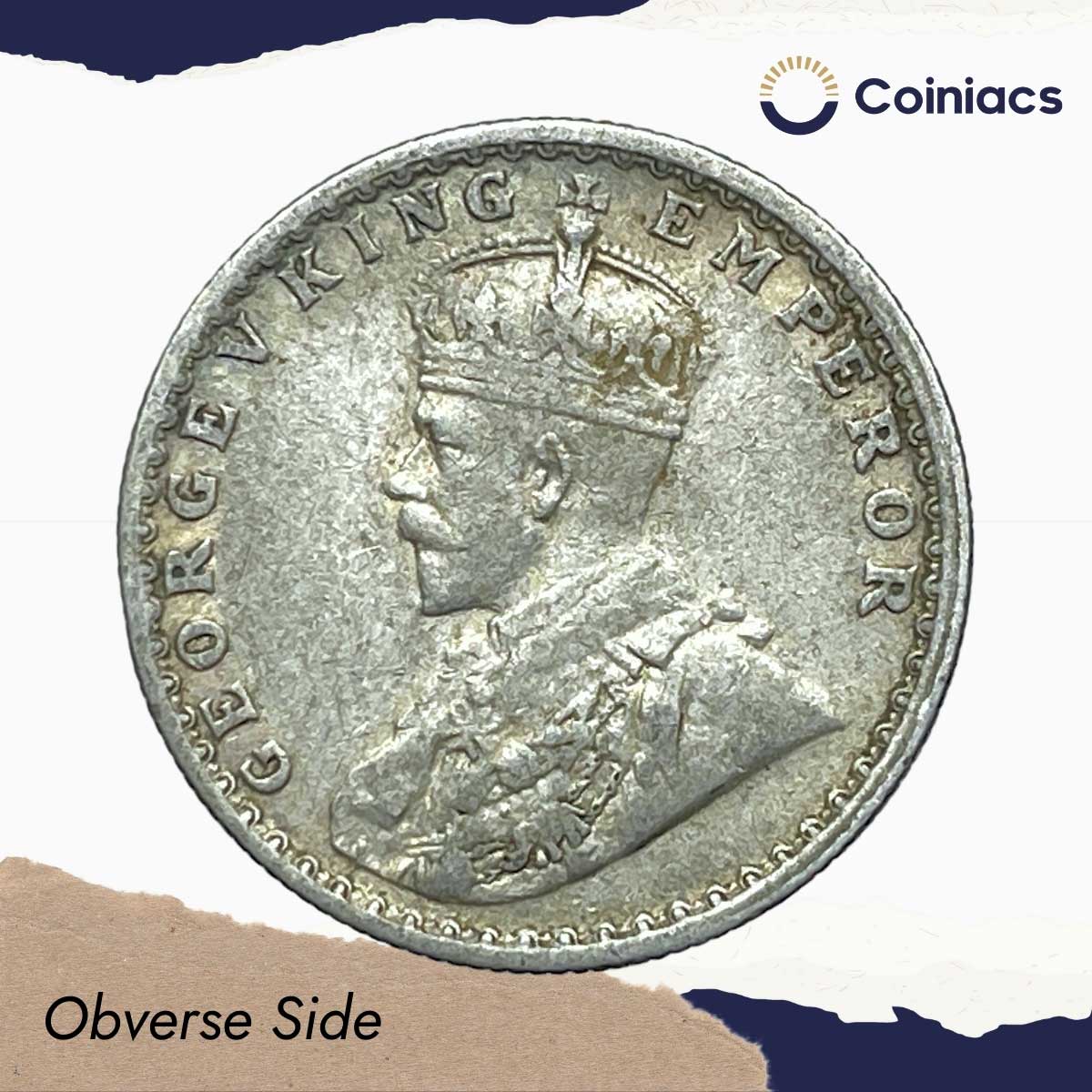 Half Rupee George V King Emperor 1919 Bombay Mint Silver Coin, British India Uniform Coinage, Collectible. - Image 2