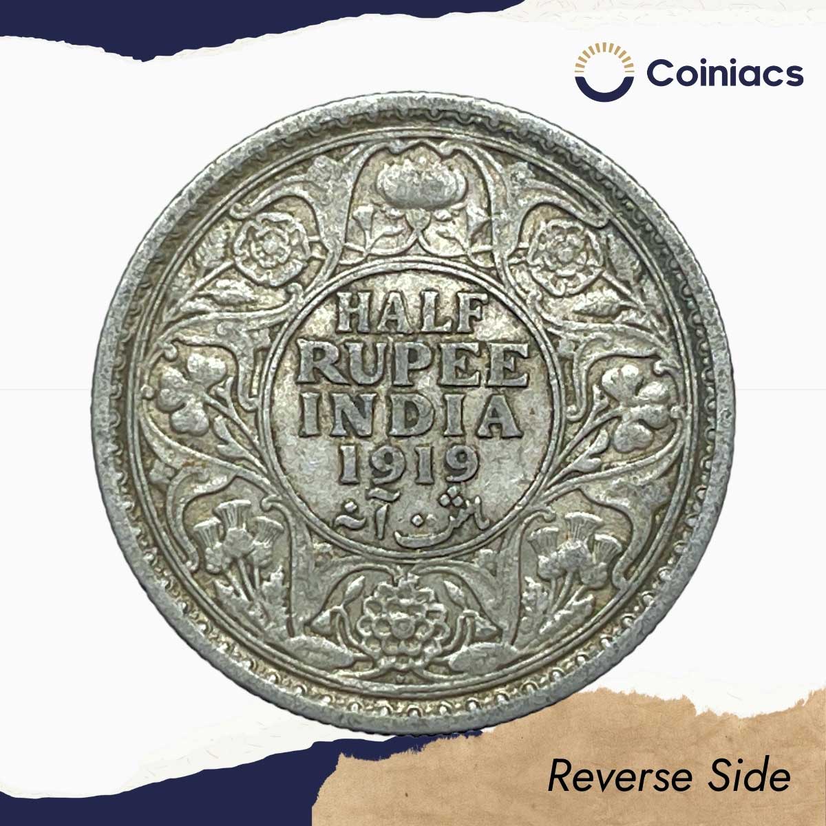 Half Rupee George V King Emperor 1919 Bombay Mint Silver Coin, British India Uniform Coinage, Collectible. - Image 3