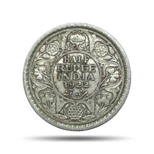 Half Rupee George V King Emperor 1922 Calcutta Mint Silver Coin, British India Uniform Coinage, Collectible.