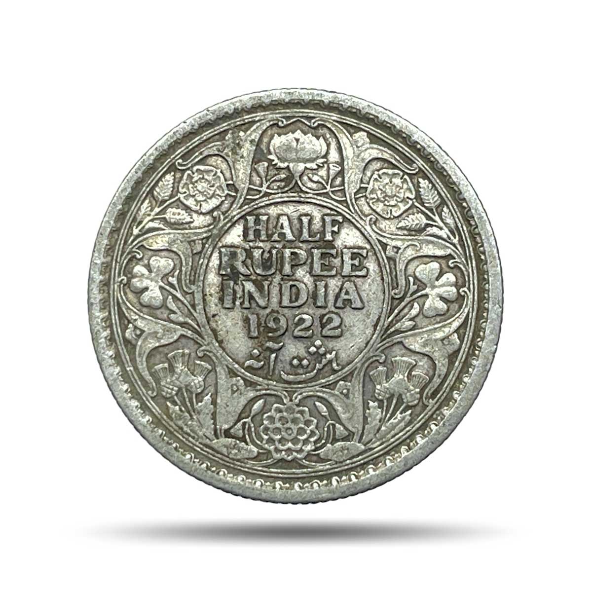 Half Rupee George V King Emperor 1922 Calcutta Mint Silver Coin, British India Uniform Coinage, Collectible.