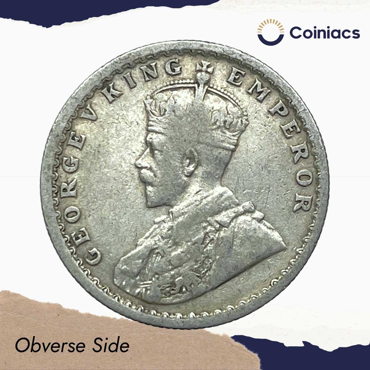 Half Rupee George V King Emperor 1922 Calcutta Mint Silver Coin, British India Uniform Coinage, Collectible. - Image 2