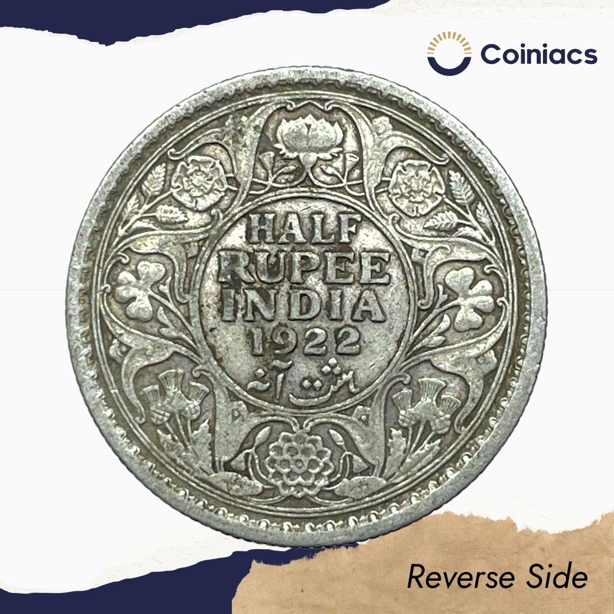 Half Rupee George V King Emperor 1922 Calcutta Mint Silver Coin, British India Uniform Coinage, Collectible. - Image 3