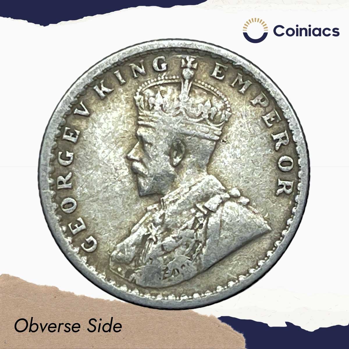 Scarce 1/4 Rupee George V King Emperor 1912 Calcutta Mint Silver Coin, British India Uniform Coinage, Collectible. - Image 2