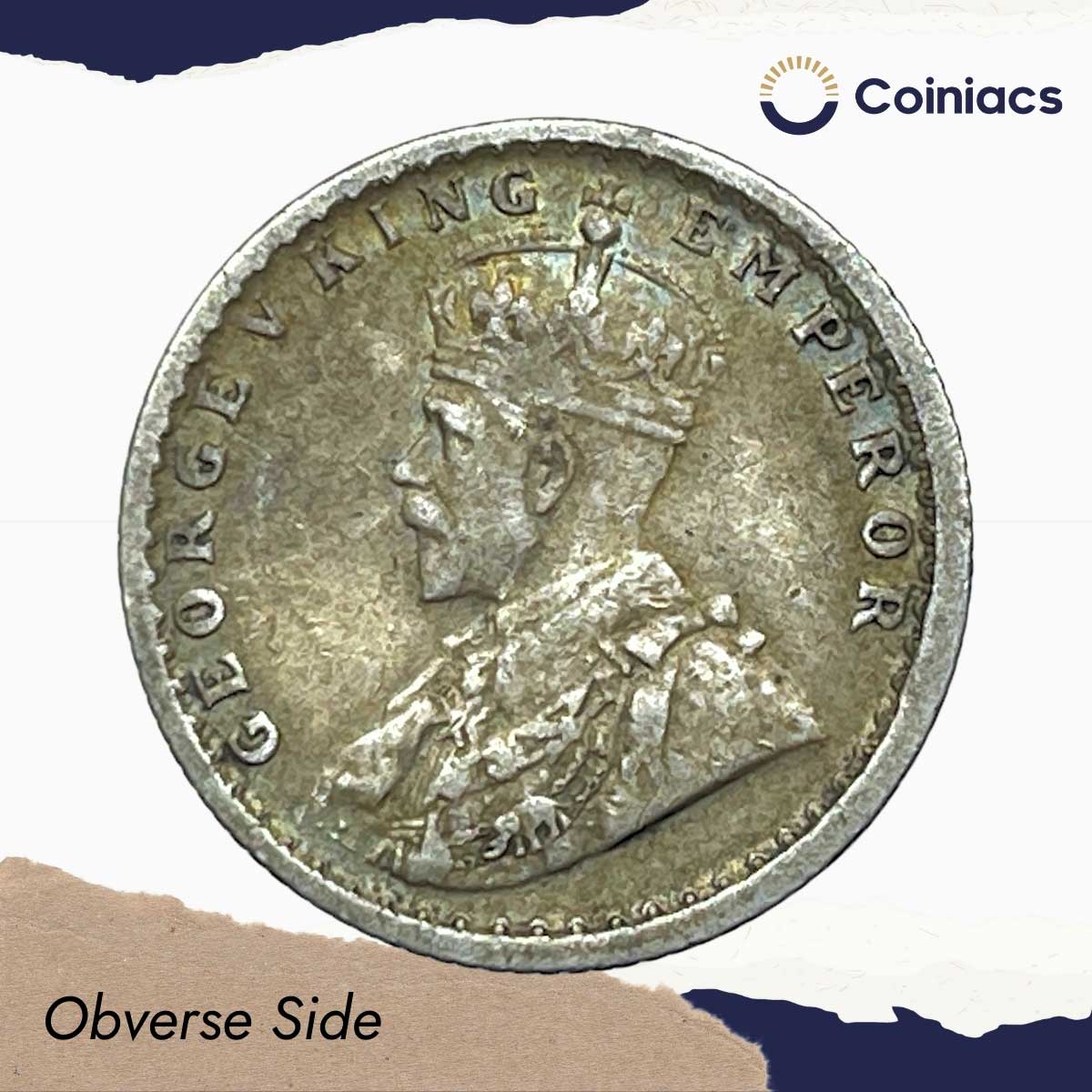 Scarce 1/4 Rupee George V King Emperor 1913 Calcutta Mint Silver Coin, British India Uniform Coinage, Collectible. - Image 2