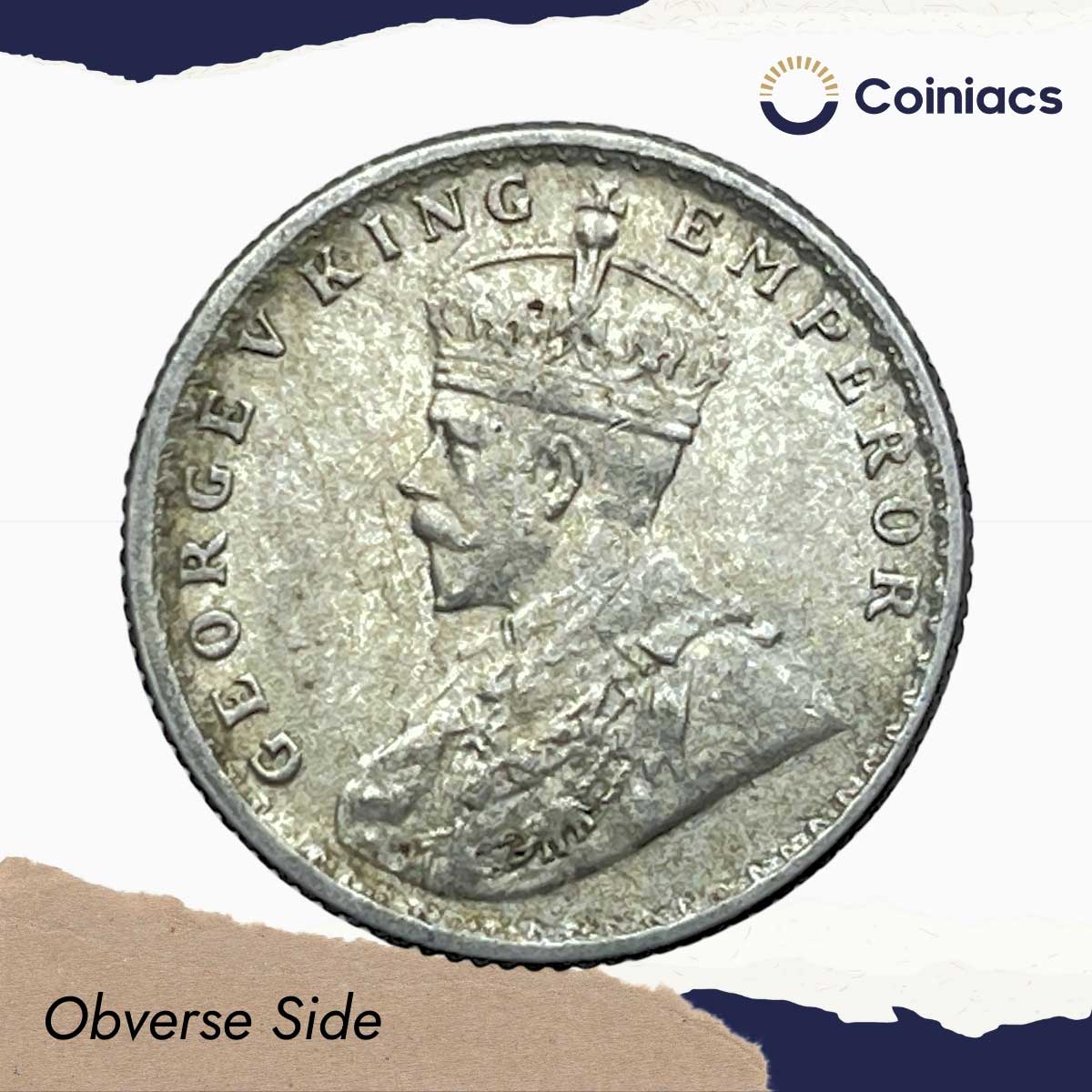 Scarce 1/4 Rupee George V King Emperor 1918 Calcutta Mint Silver Coin, British India Uniform Coinage, Collectible. - Image 2