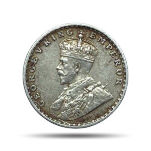 Two Annas George V King Emperor 1912 Calcutta Mint Silver Coin, British India Uniform Coinage, Collectible.