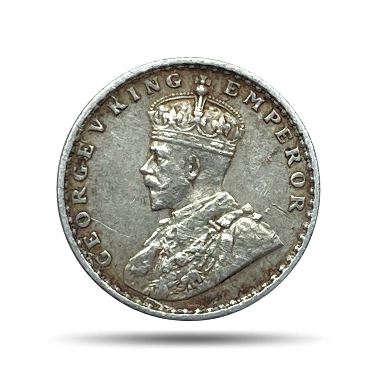 Two Annas George V King Emperor 1912 Calcutta Mint Silver Coin, British India Uniform Coinage, Collectible.