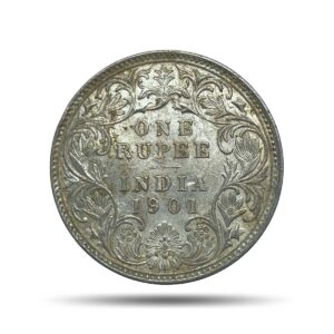 One Rupee Victoria Empress 1901 Bombay Mint 'B' incuse Silver Coin, British India Uniform Coinage, XF+.