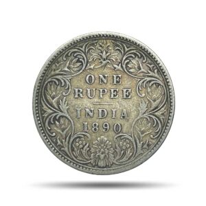 One Rupee Victoria Empress 1890 Bombay Mint 'B' incuse Silver Coin, British India Uniform Coinage, Collectible.